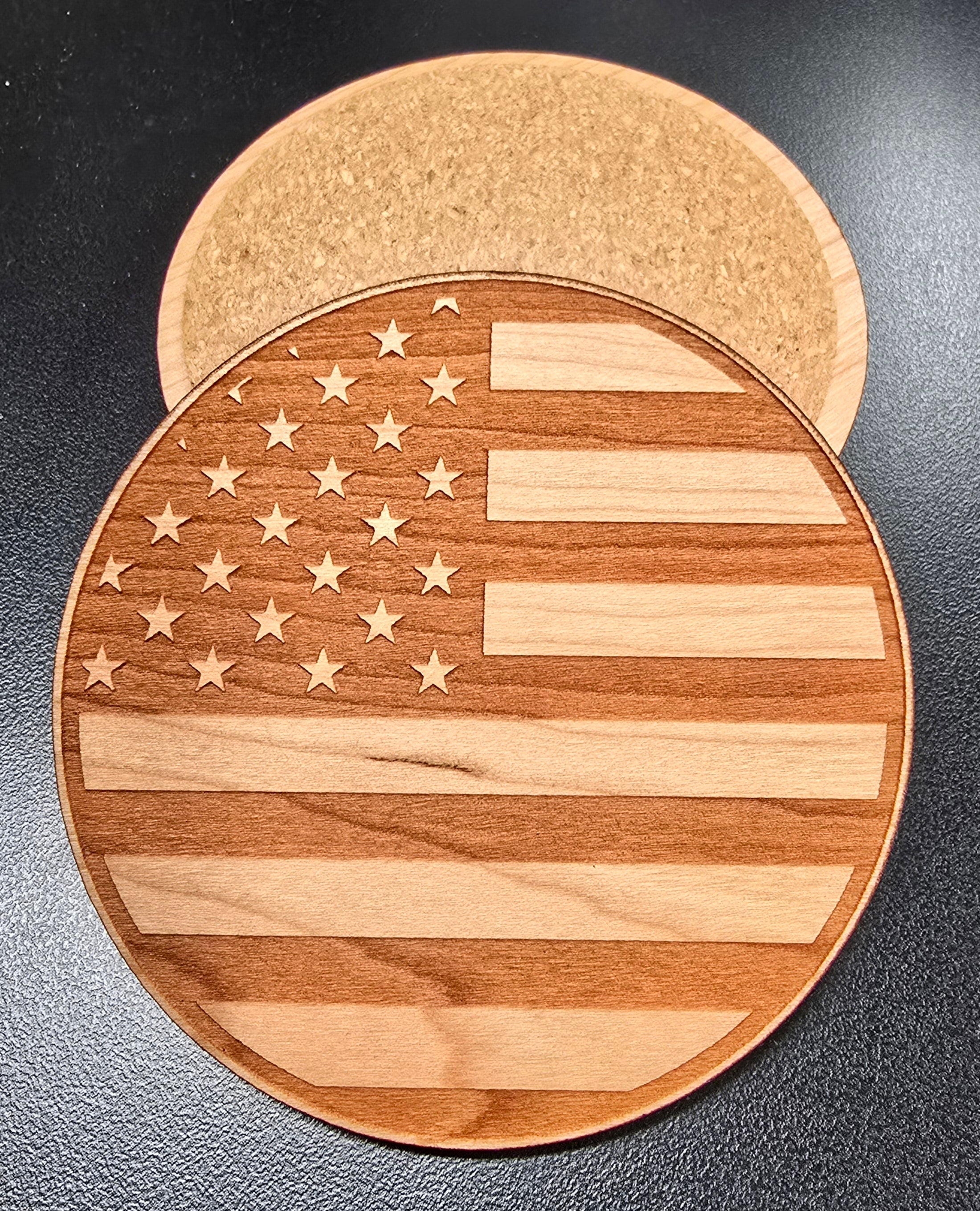 American Flag Patriotic Wood Coaster Set – Handcrafted by U.S. Veterans