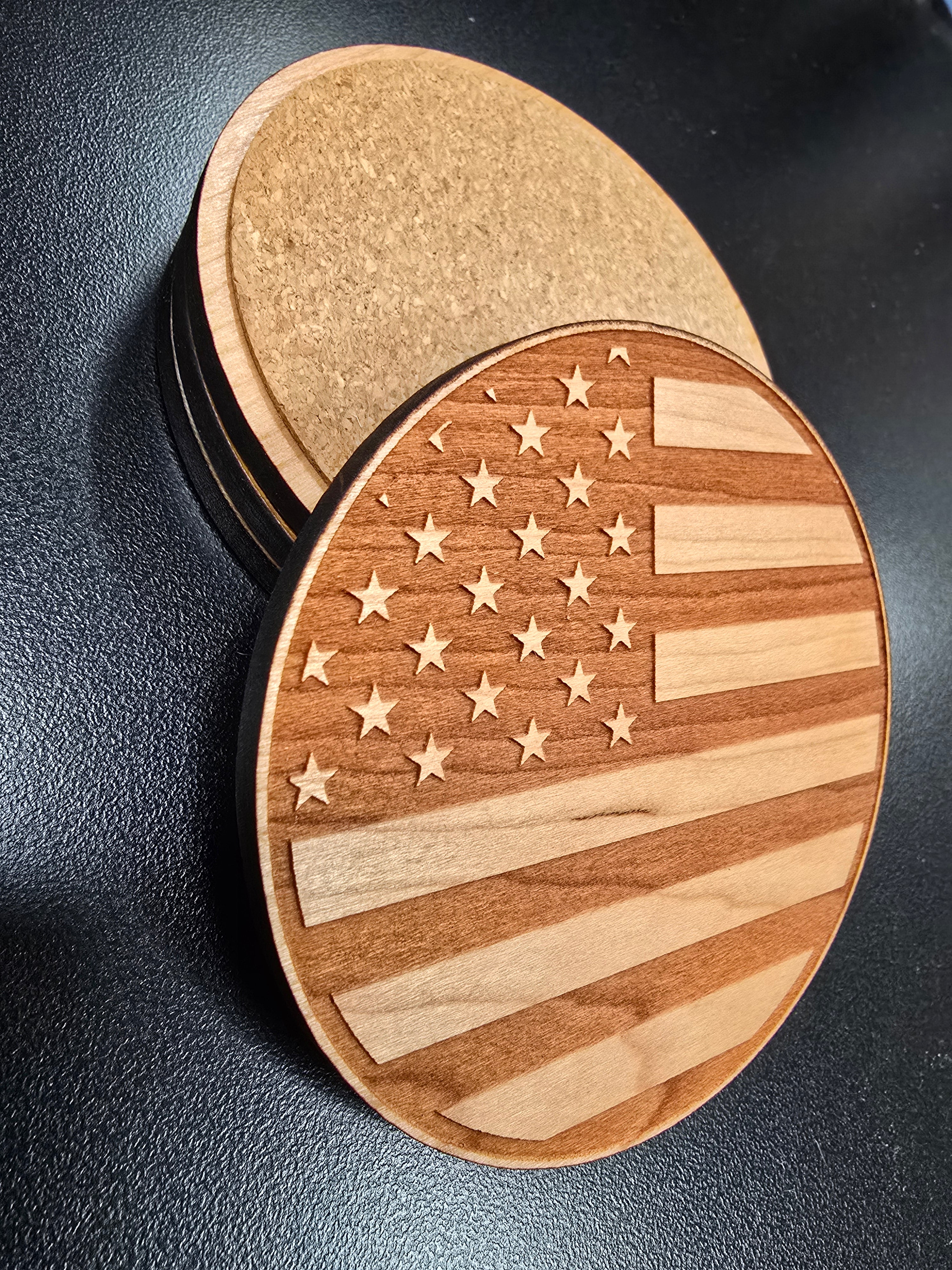 American Flag Patriotic Wood Coaster Set – Handcrafted by U.S. Veterans