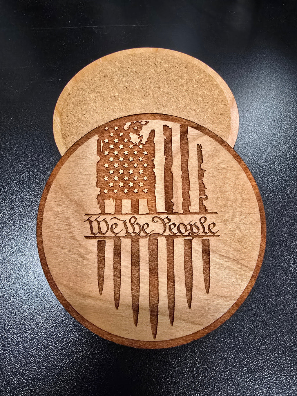 We The People Patriotic Wood Coaster Set – Handcrafted by U.S. Veterans