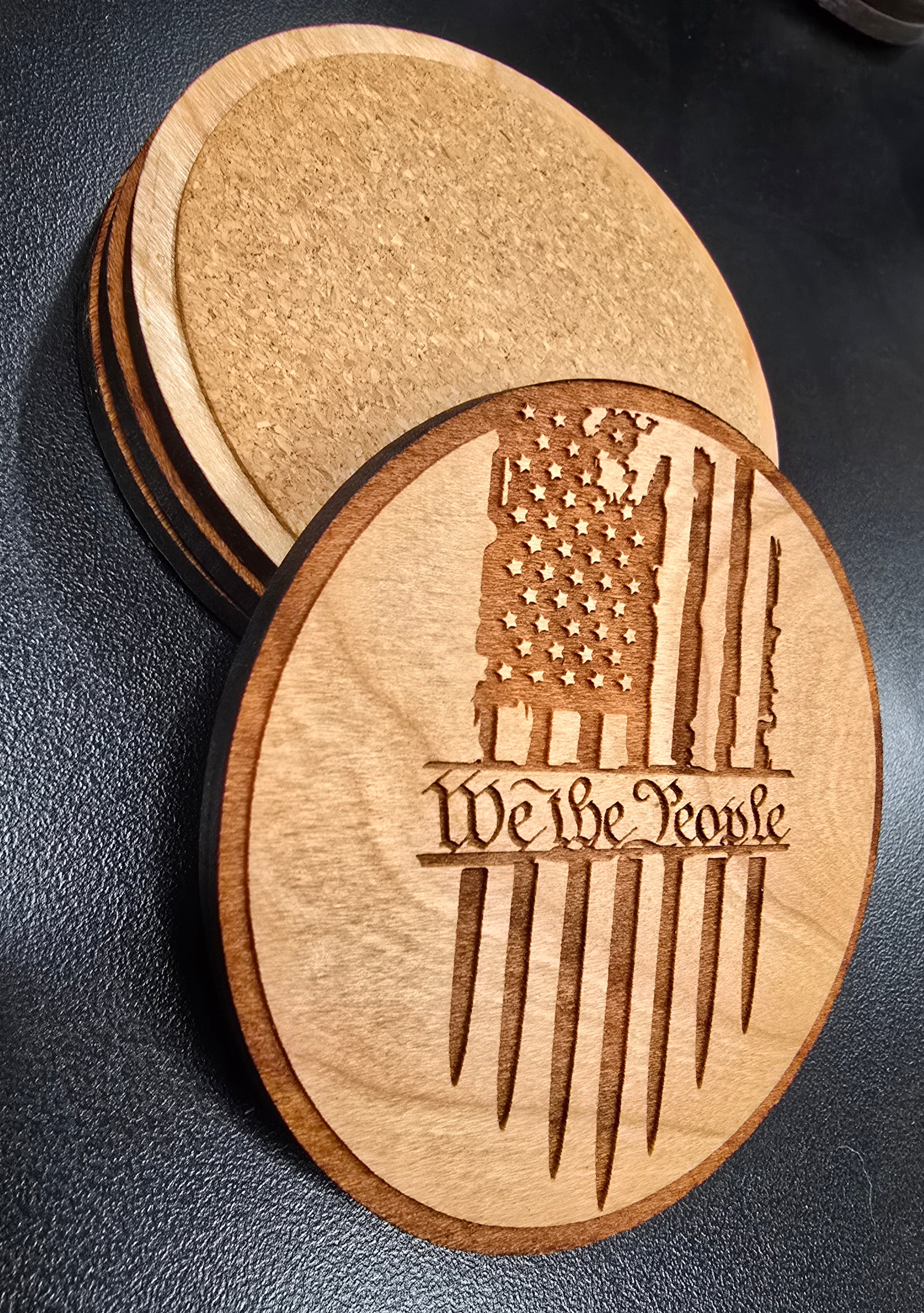 We The People Patriotic Wood Coaster Set – Handcrafted by U.S. Veterans
