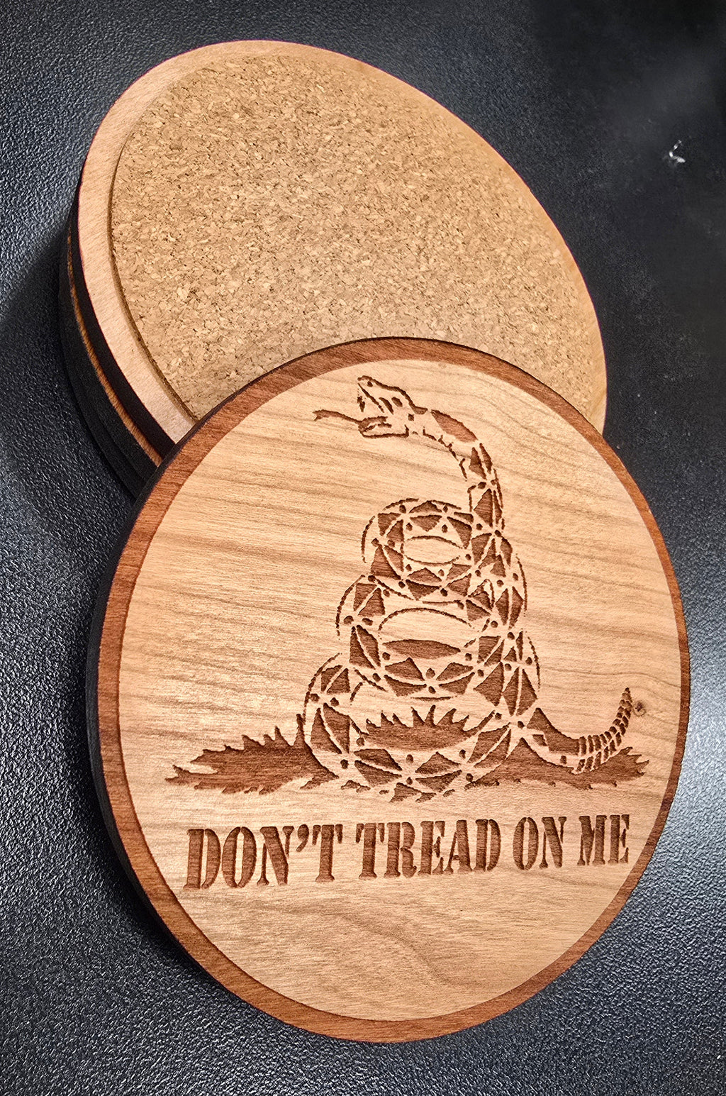 Don't Tread On Me Patriotic Wood Coaster Set – Handcrafted by U.S. Veterans