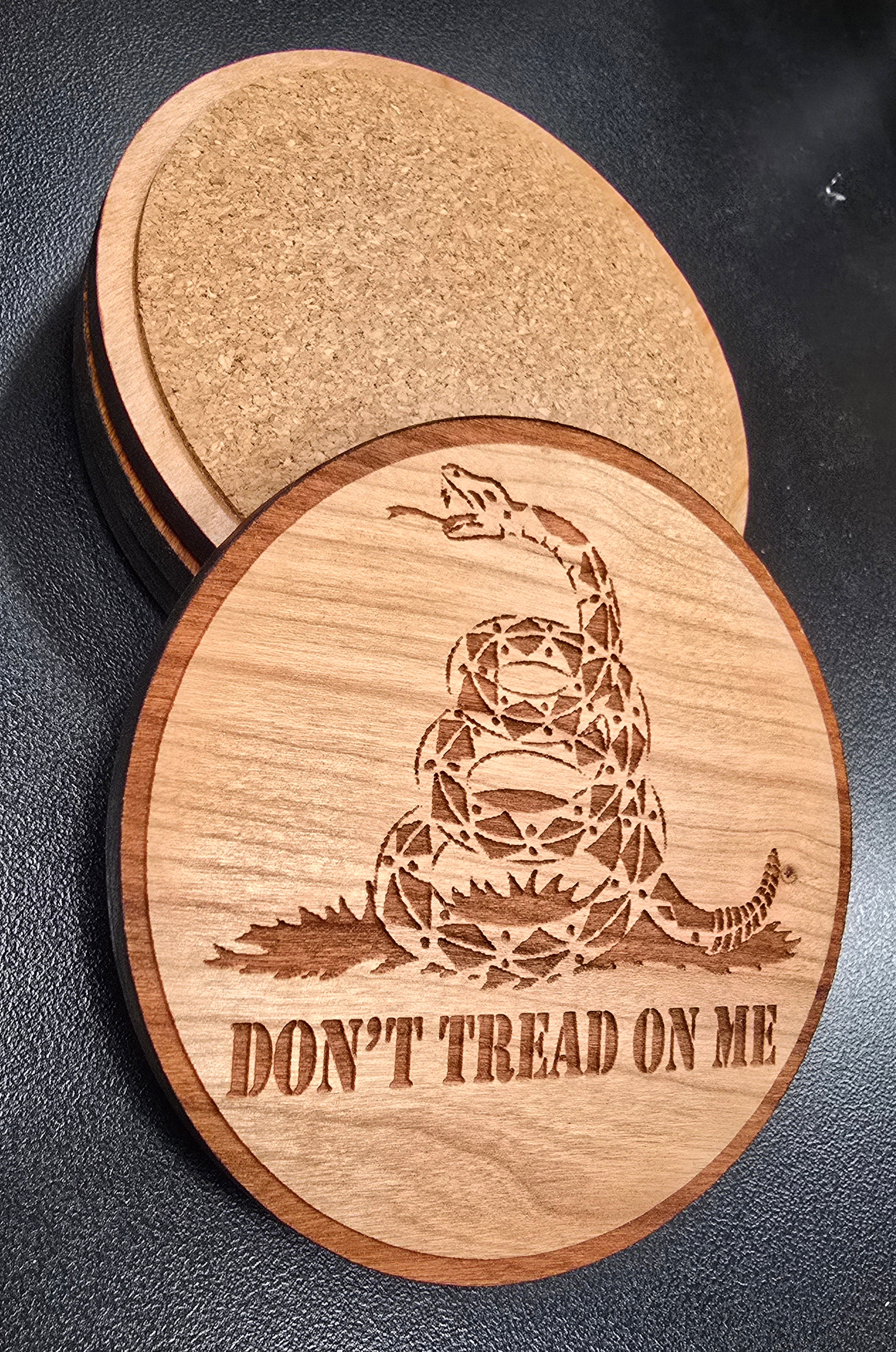 Don't Tread On Me Patriotic Wood Coaster Set – Handcrafted by U.S. Veterans