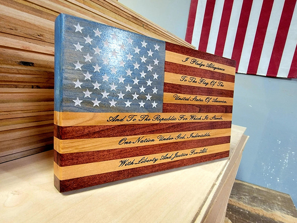 American Grains Pledge Handcrafted Wooden Desktop Flag – Made by U.S. Veterans