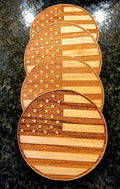 American Flag Hardwood Patriotic Wood Coaster Set – Handcrafted by U.S. Veterans