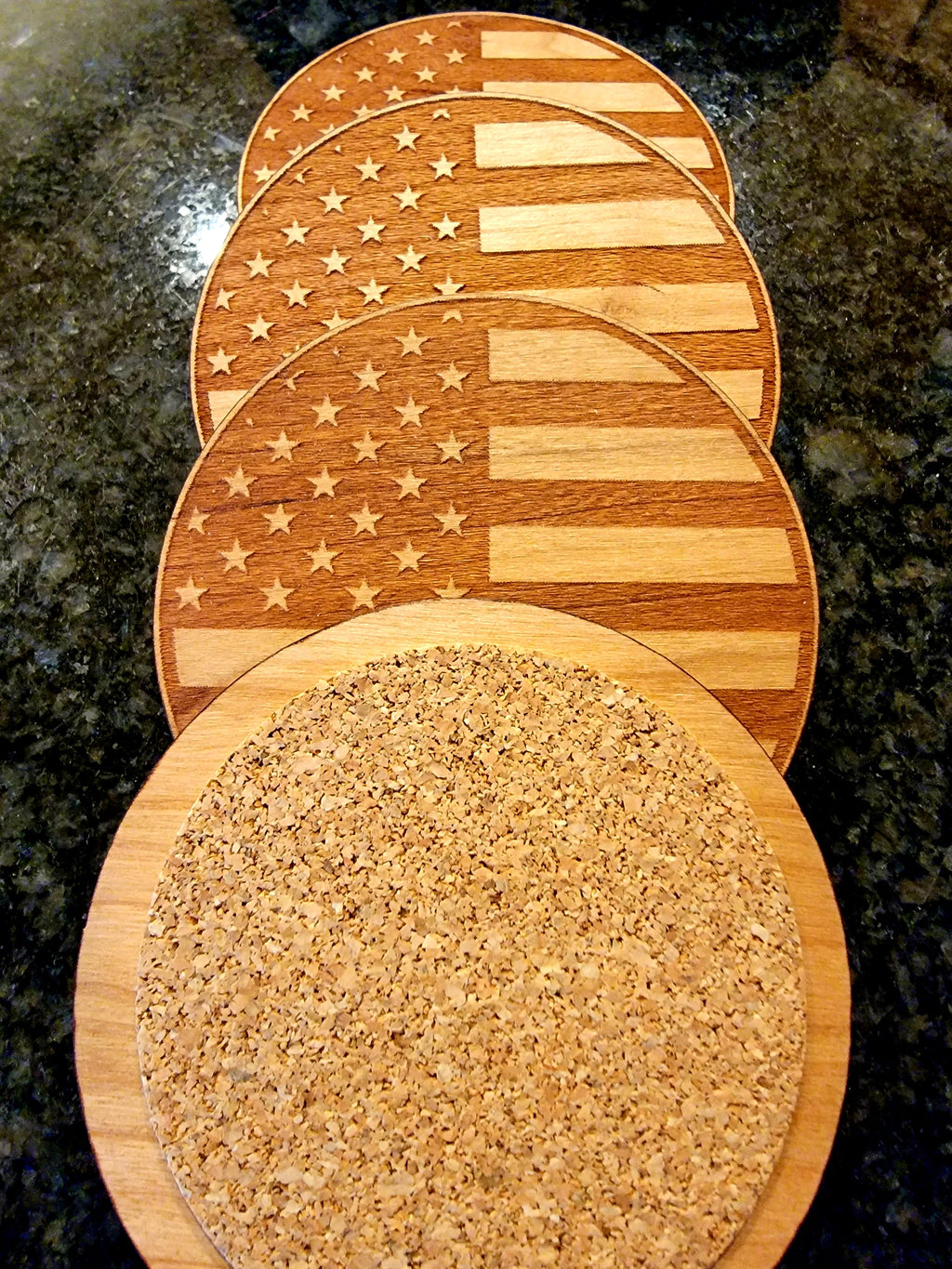 American Flag Hardwood Patriotic Wood Coaster Set – Handcrafted by U.S. Veterans