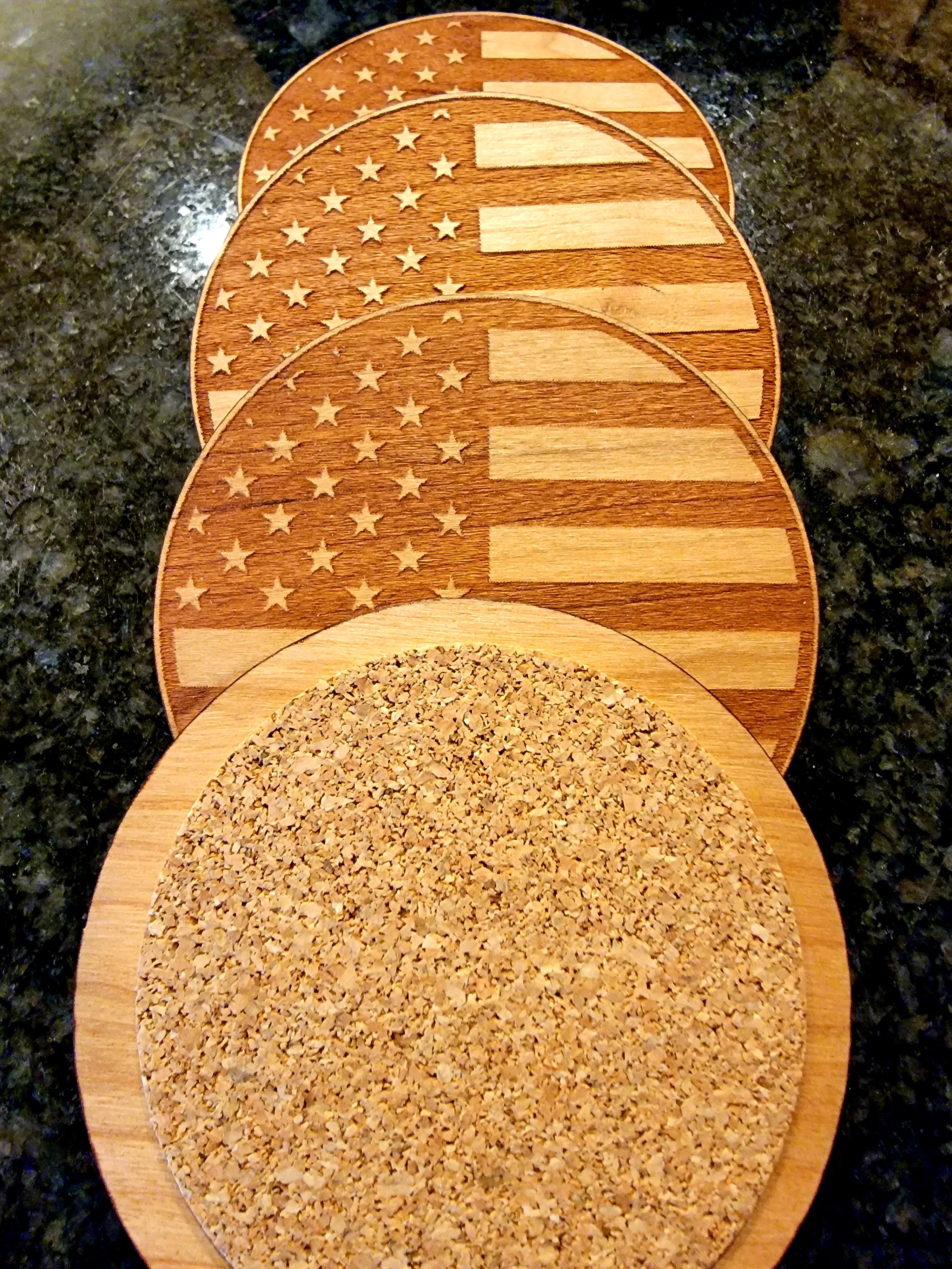 American Flag Hardwood Patriotic Wood Coaster Set – Handcrafted by U.S. Veterans