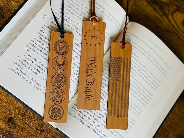 Patriot's Hardwood Engraved Patriotic Wooden Bookmark Set – Handcrafted by U.S. Veterans