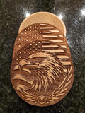 American Eagle Patriotic Wood Coaster Set – Handcrafted by U.S. Veterans