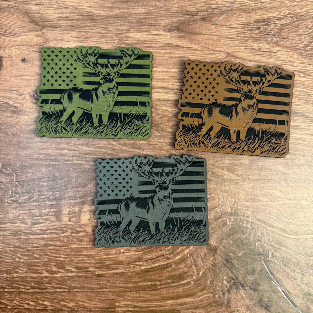Buck Standing in Front of the American Flag – Laser Engraved Patch