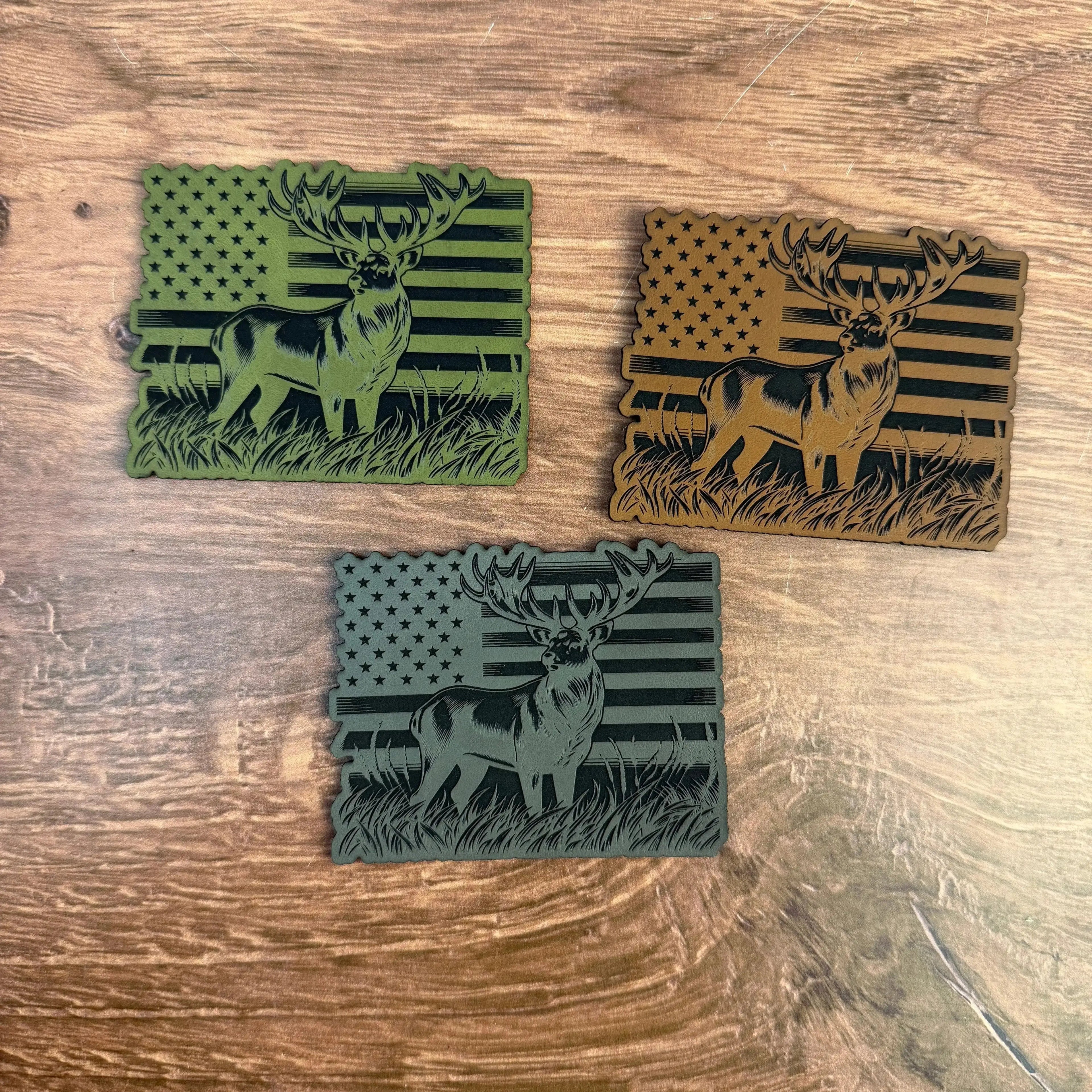 Buck Standing in Front of the American Flag – Laser Engraved Patch