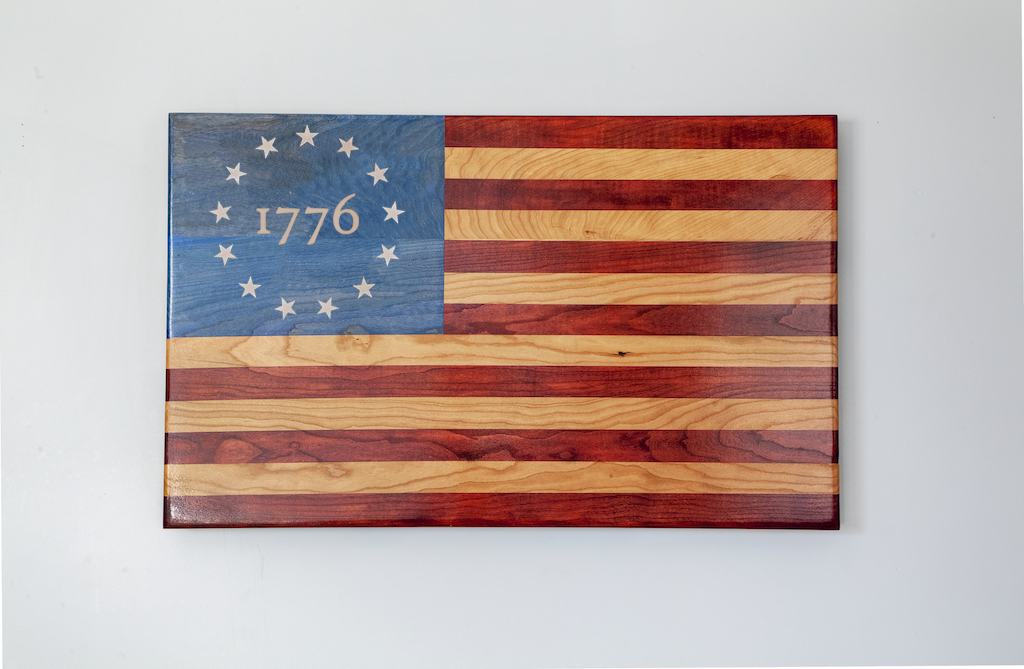 Betsy Ross Engraved Handcrafted Patriotic Wall Flag – Made by U.S. Veterans