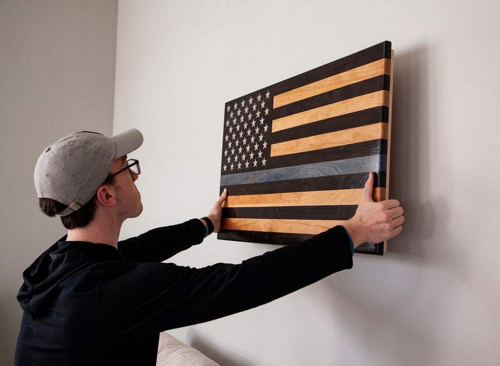 The Protector Thin Blue Line Handcrafted Patriotic Wall Flag – Made by U.S. Veterans