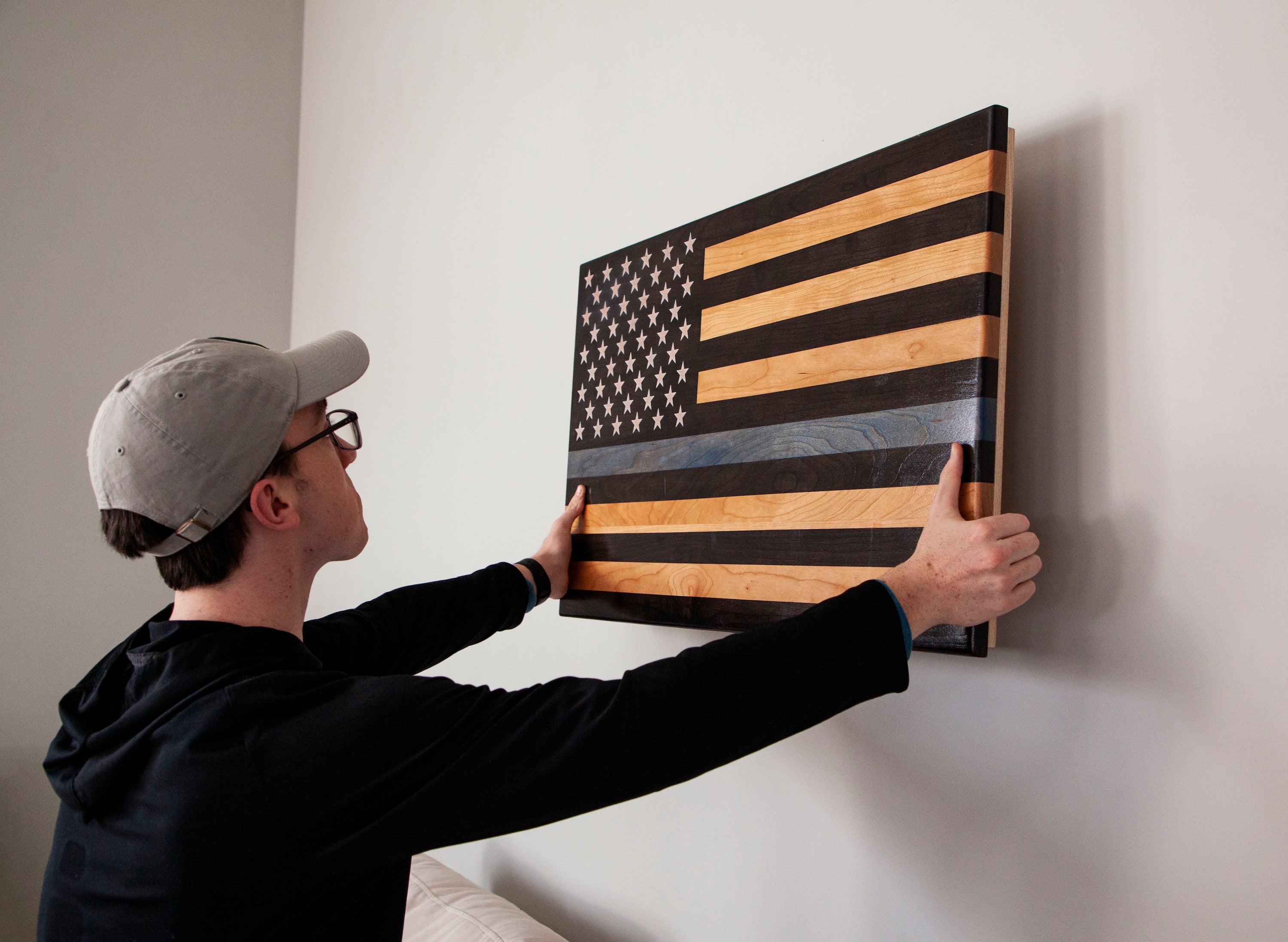The Protector Thin Blue Line Handcrafted Patriotic Wall Flag – Made by U.S. Veterans