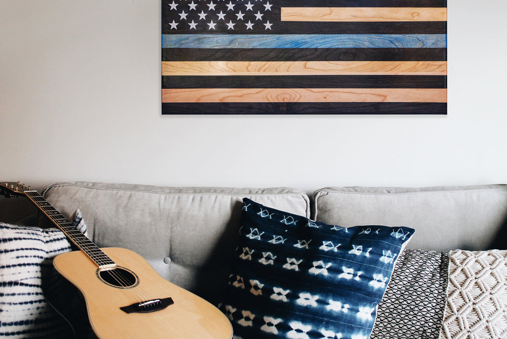 The Protector Thin Blue Line Handcrafted Patriotic Wall Flag – Made by U.S. Veterans