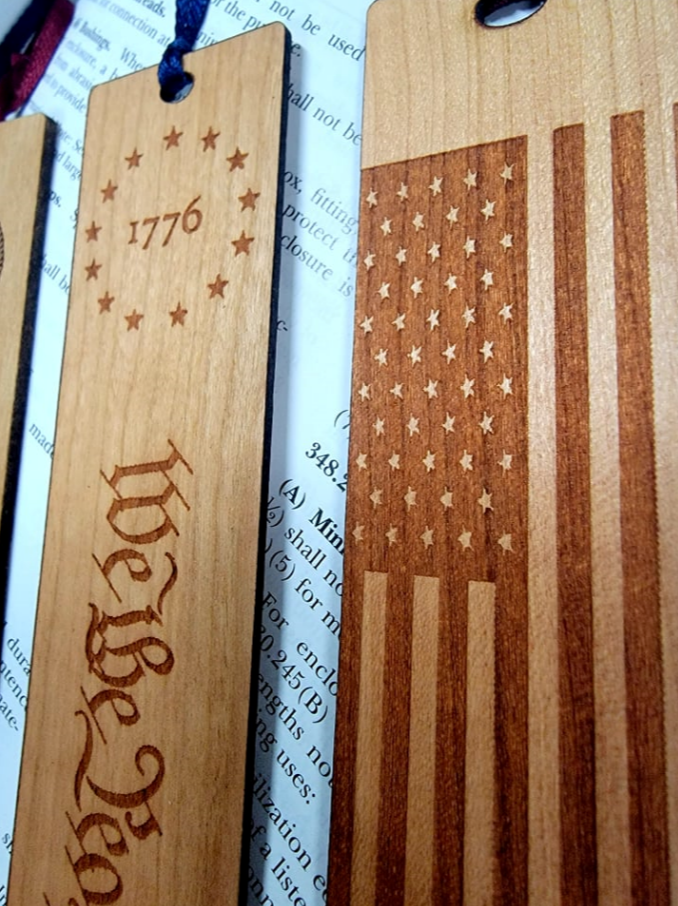 Patriot's Hardwood Engraved Patriotic Wooden Bookmark Set – Handcrafted by U.S. Veterans
