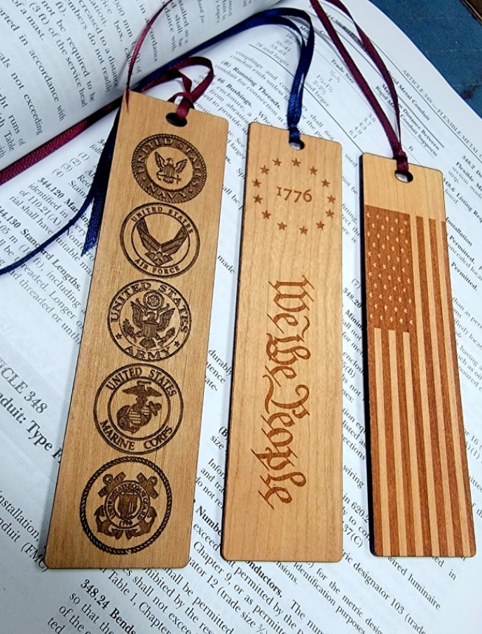Patriot's Hardwood Engraved Patriotic Wooden Bookmark Set – Handcrafted by U.S. Veterans