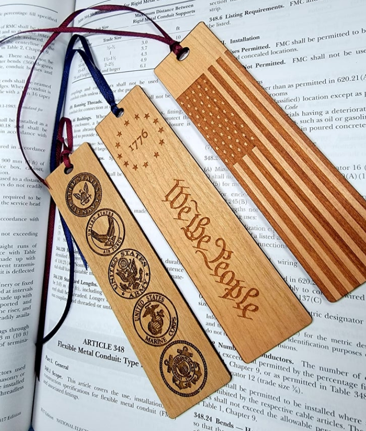Patriot's Hardwood Engraved Patriotic Wooden Bookmark Set – Handcrafted by U.S. Veterans