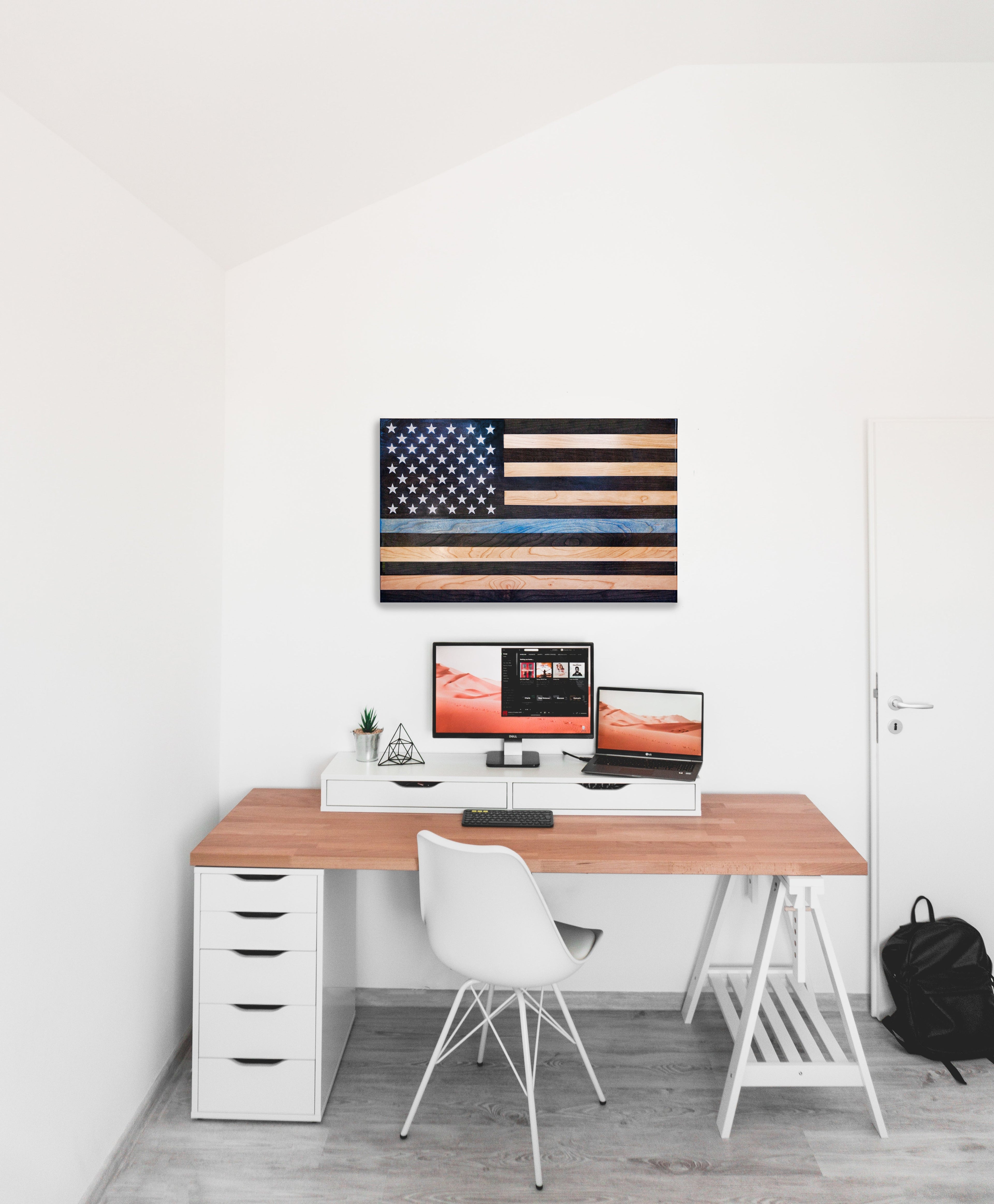 The Protector Thin Blue Line Handcrafted Patriotic Wall Flag – Made by U.S. Veterans