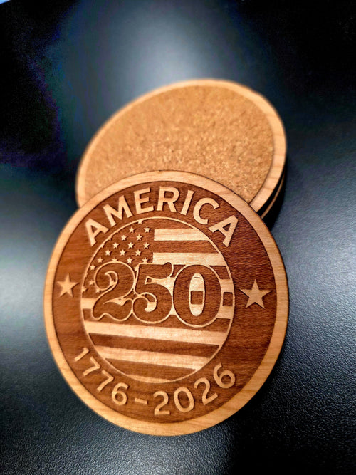 250th Anniversary Patriotic Wood Coaster Set of 4 – Handcrafted by U.S. Veterans