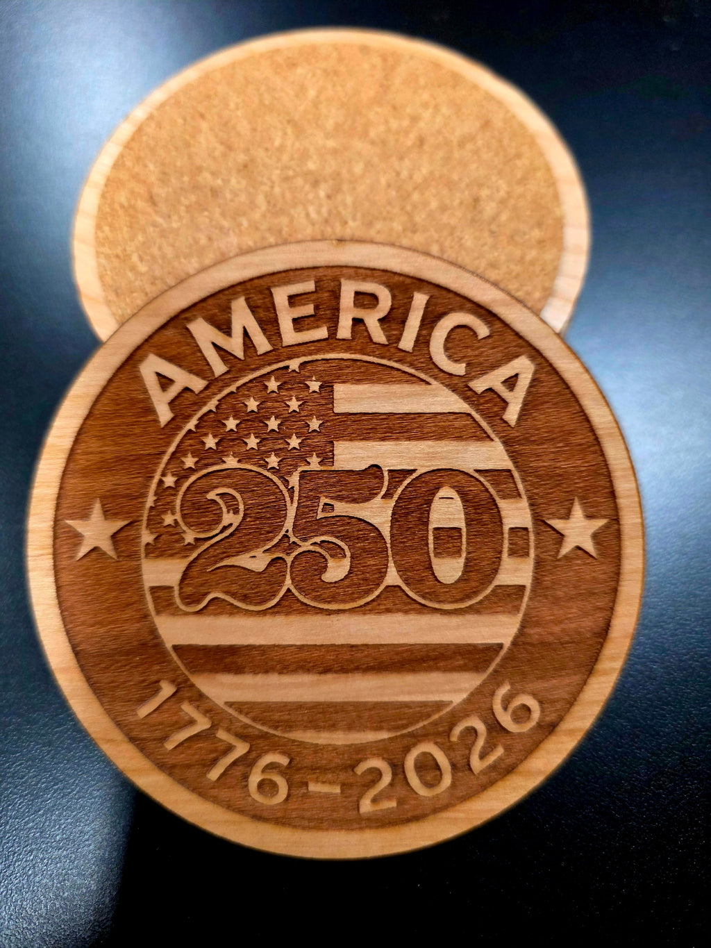 250th Anniversary Patriotic Wood Coaster Set of 4 – Handcrafted by U.S. Veterans