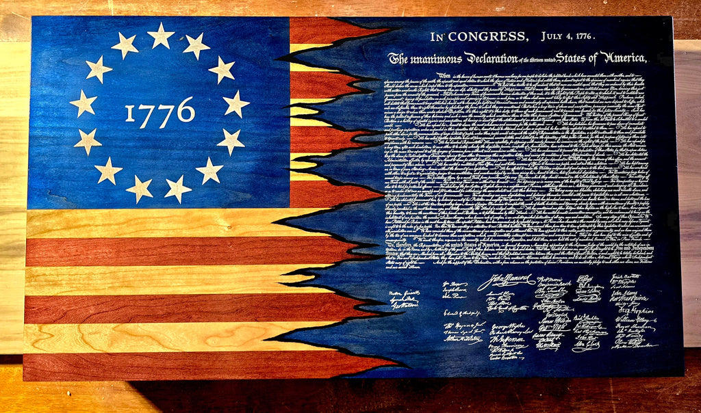Declaration of Independence Blue Patriotic Wooden Bookmark – Handcrafted by U.S. Veterans
